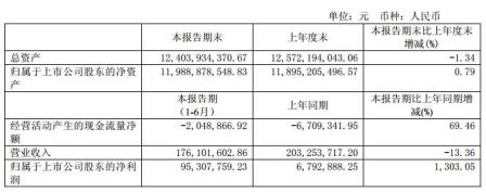天海投資2015中期凈利9530萬