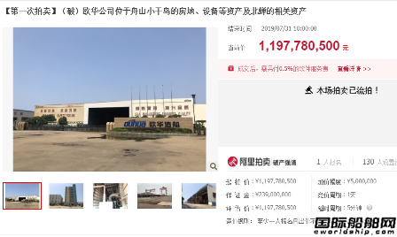 歐華造船首次淘寶司法拍賣流拍