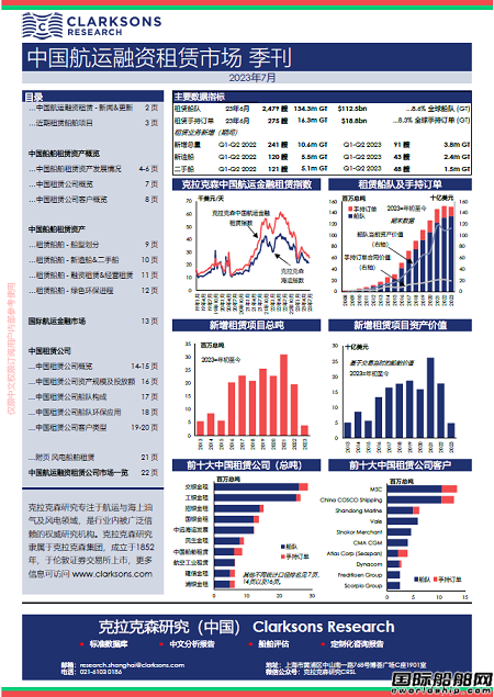 克拉克森研究發(fā)布二季度中國航運(yùn)融資租賃市場報告